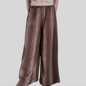 Brown Tan Wide Flare Stripe Leg Genie Palazzo Barrel Pull On Boho Artsy
